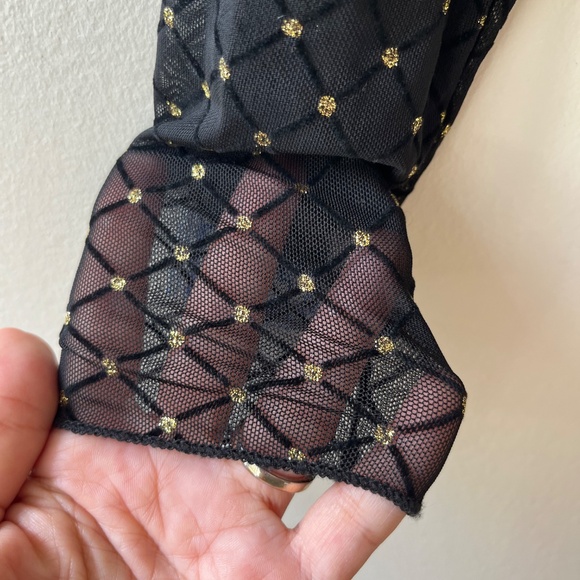 Free People Sz S Mesh Sheer Camisole Pullover Stretch Gold Dots Blouse Top - Picture 5 of 8